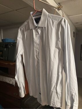 Report Collection Men's White Dress Shirt with Micro Pattern